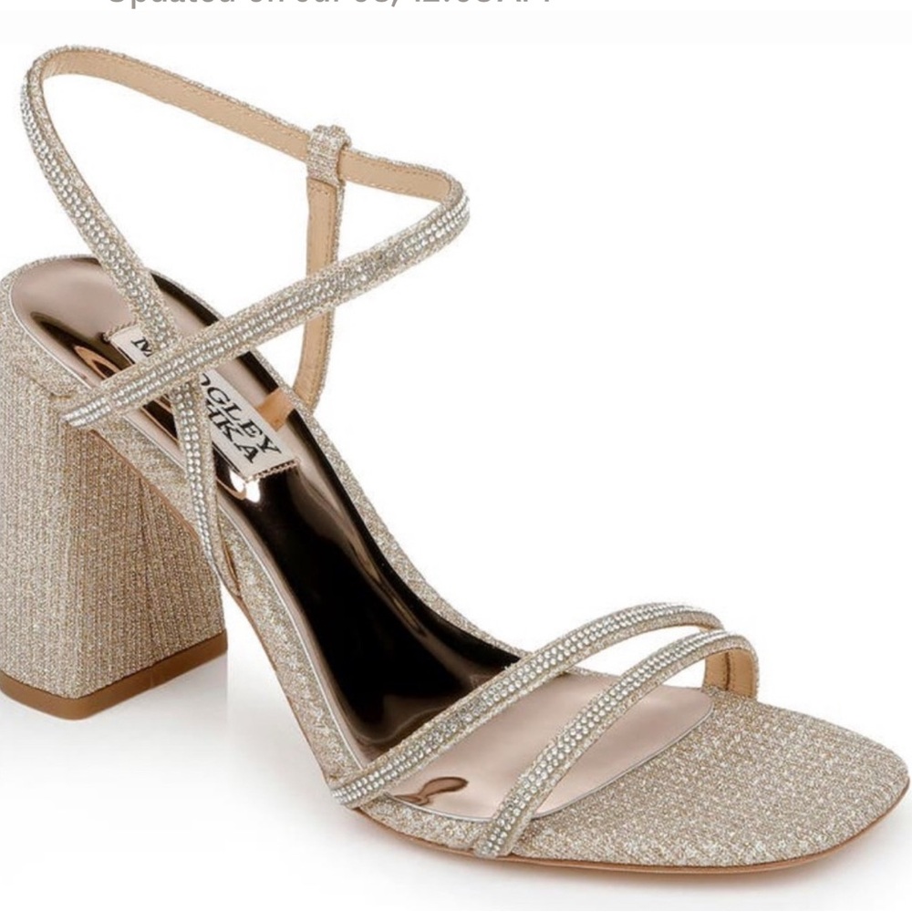 Badgley Mischka Womens Rebekah Shimmer Firey Bejeweled Block Heel Sandal